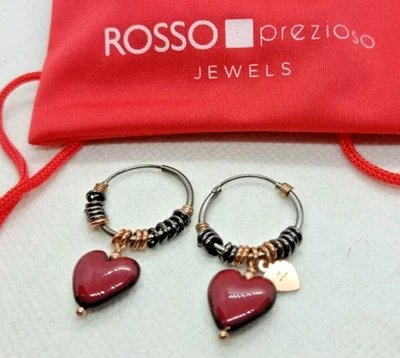 Boucles d’oreilles Femme Cœurs Rouge Pendentifs Pierre Rouge Or Rose - Photo 1/4