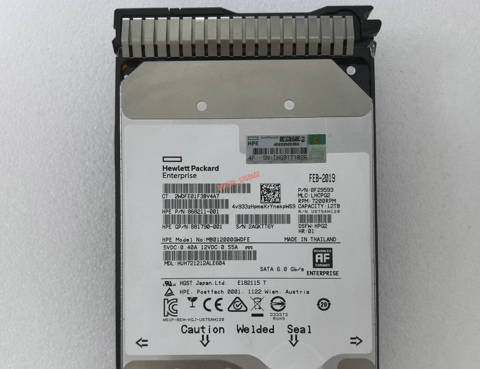 HPE 881785-B21 882400-001 12TB 7.2K 6Gb SATA 3.5" LFF SC 512e DS HDD Hard Drive - Image 3 of 4