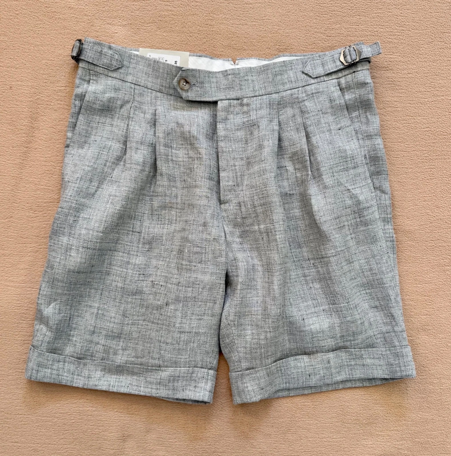 Moss BNWT 100% linen shorts Grey Pockets Turn ups Pleat front Size S Cost £69.95