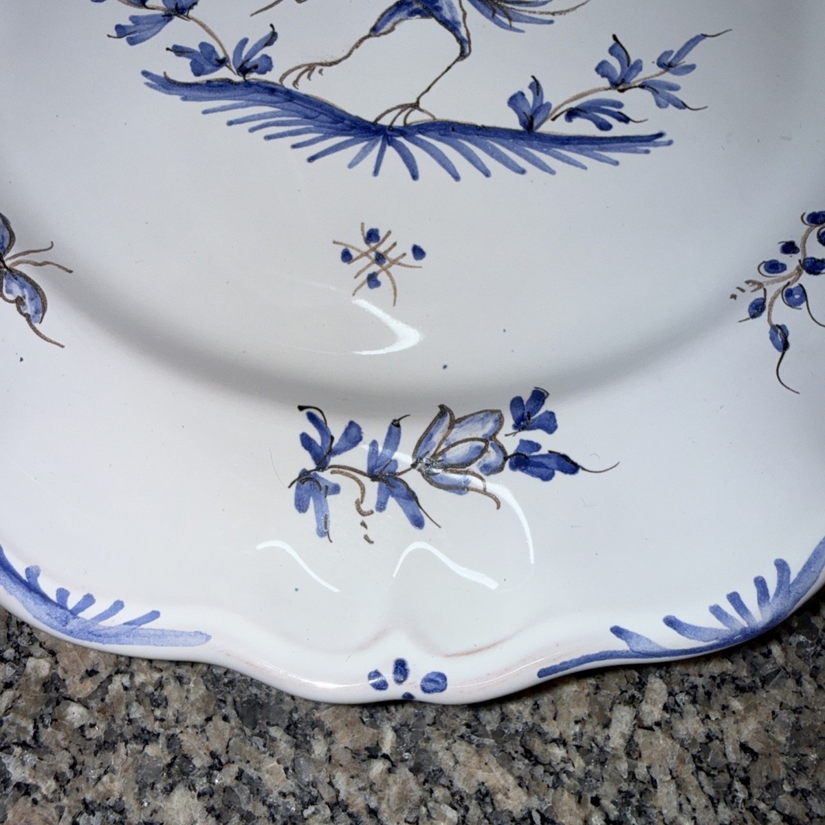 Vintage Moustiers Faience Main Hand Painted Plate France Blue Bird