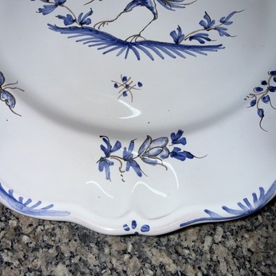 Vintage Moustiers Faience Main Hand Painted Plate France Blue Bird