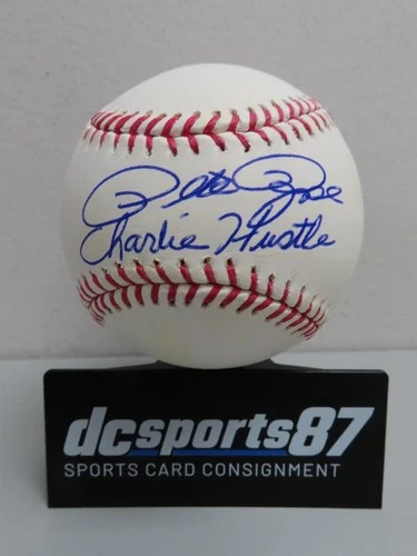 Pete Rose Charlie Hustle Inscription Signed Auto Baseball Leaf Authentics COA