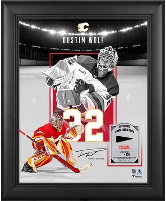 Dustin Wolf Calgary Flames Framed 11x14 Showcase Collage w/GU Puck - LE 250