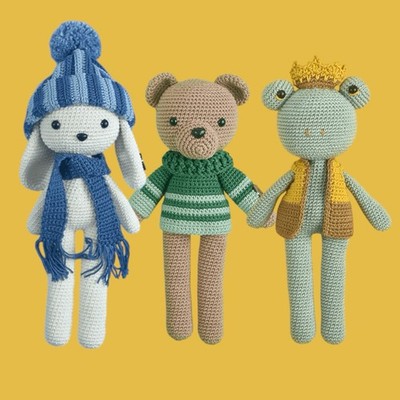 Crochet Kits for Amigurumi Bear, Frog or  Bunny you Choose with Video Tutorial