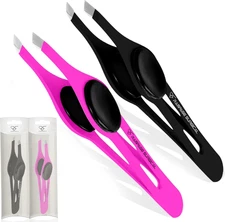 Professional Eyebrow Tweezers Slanted Tip Stainless Steel 2,3Xpcs Set, Non-Slip