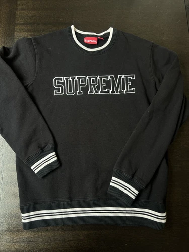 Pull col rond feutre ombre SUPREME SS17 noir M moyen authentique