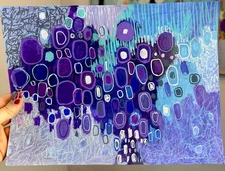 Emilia Bachelier Contemporary Abstract Purple Painting 9x12” Original on Paper
