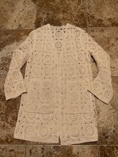 MARTHA STEWART CREAM CROCHET OPEN FRONT CARDI...