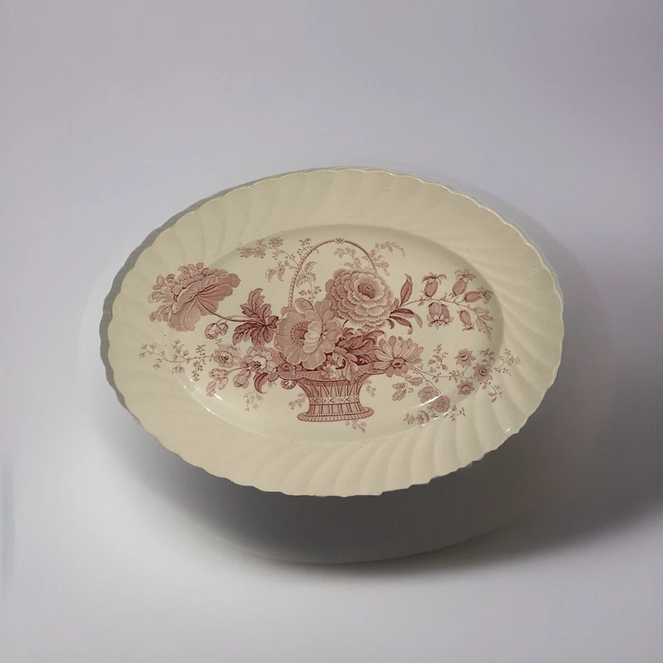 Plato para servir Royal Staffordshire Charlotte rosa festoneado ovalado 13 3/4" años 30 Foto 3 de 4