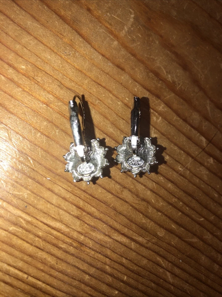 Pendientes de plata firmados Joan Rivers vintage cristal tanzanita palanca trasera T Foto 3 de 4