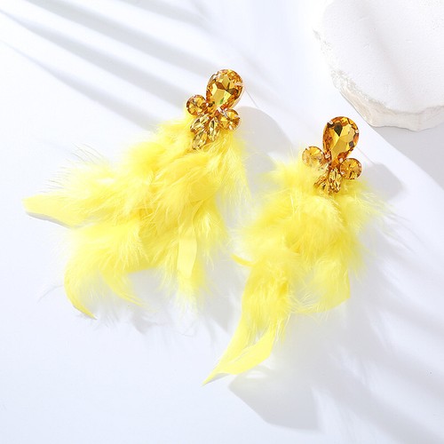 Feather Earrings Personalized Rhinestone Temperamental Fashion Long Fairy - Picture 4 of 19