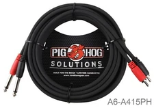 15ft Pig-Hog Dual 1/4" TS Mono Male Plug to 2-RCA Male Plug Audio Cable