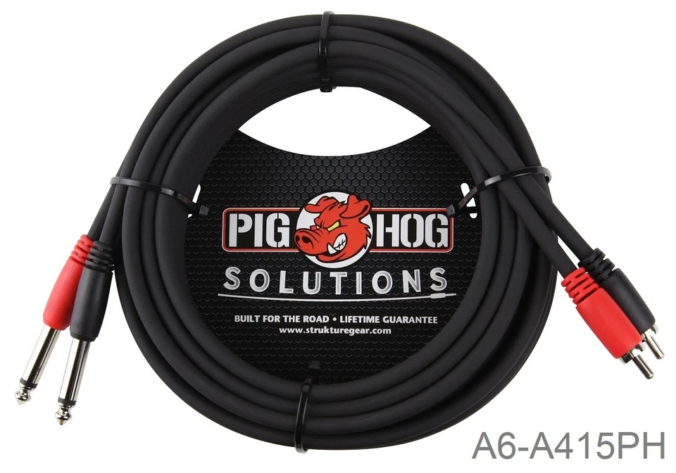 PIG HOG 15ft Pig-Hog Dual 1/4" TS Mono Male Plug to 2-RCA Male Plug Audio Cable
