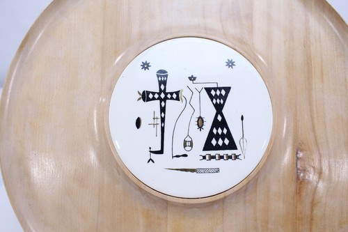 Woodpecker Wood Ware Round Serving Tray Ceramic Tile Insert LA CA Japan MOD VTG - Imagen 2 de 8