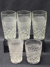 Anchor Hocking WEXFORD Diamond Waffle Beverage Glass - MIXED SIZES - Set Of 5