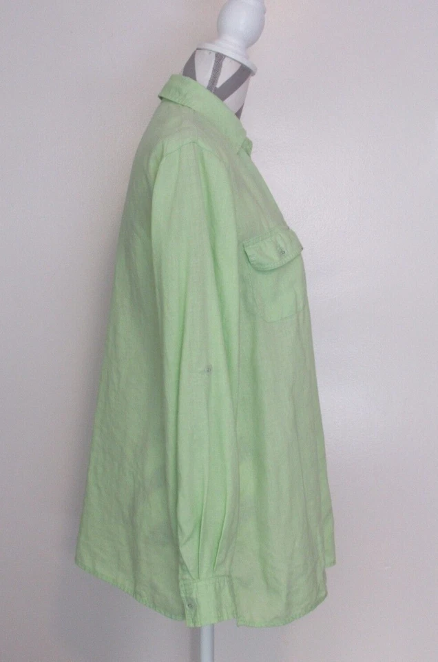 Camisa Top Studio Works 3175 Verde 100% Lino Enrollable Manga Larga Con Botones M Foto 3 de 4