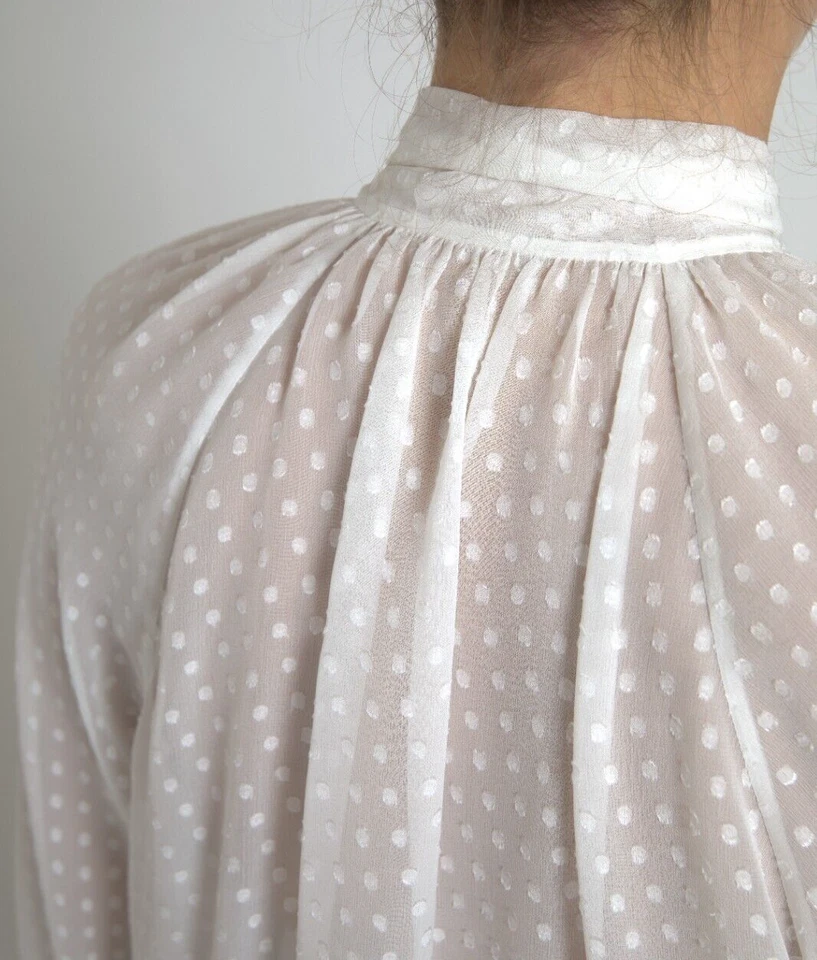 DOLCE & GABBANA Blouse White Silk Sheer Tied Neck Polka Dots IT42/US8/M 1120usd - Image 4 of 4