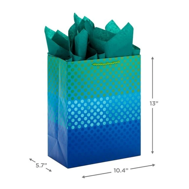 Sello, Día de la Madre, Bolsa de Regalo Grande, Papel de Pañuelo, Lunares Ombré Verdes y Azules Foto 2 de 4