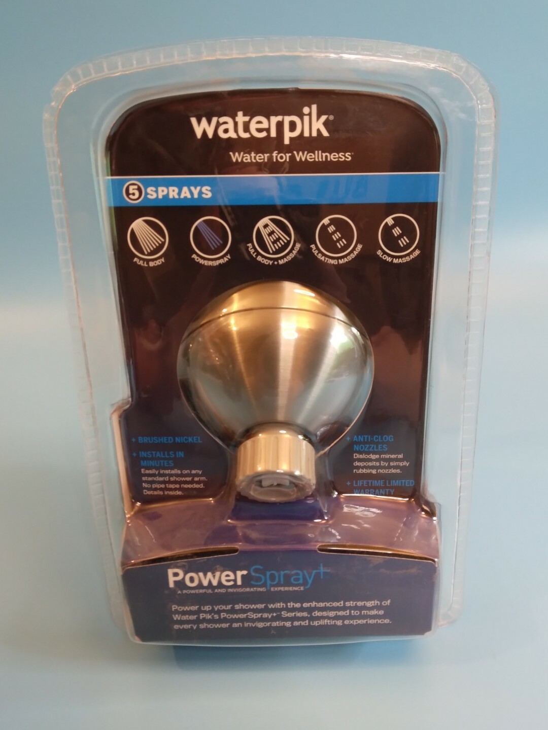 Waterpik TAV529E Power Spray+ Shower Head 5 Spray Settings in Brushed