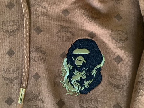 Authentic a bathing ape bape x MCM shark pullover hoodie brown men’s L new rare - Picture 3 of 14