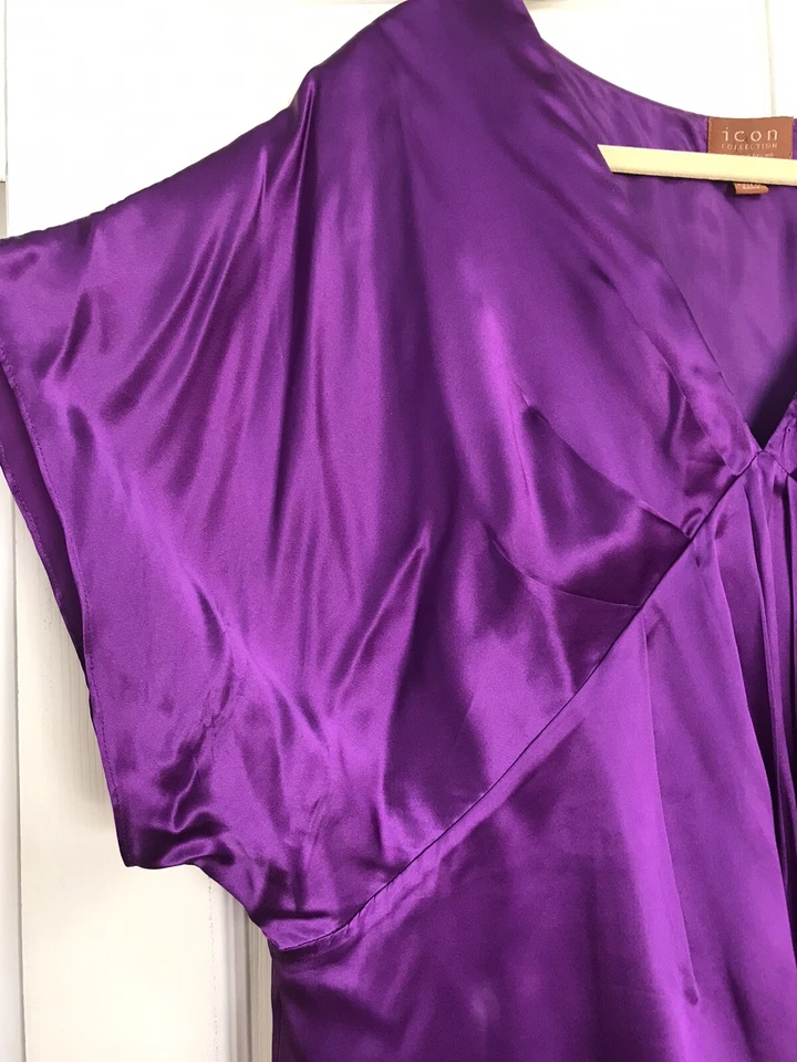 Lane Bryant ICON Purple 100% Silk V Neck Empire Blouse Size 22 Gorgeous! 💜 EUC - Image 3 of 4