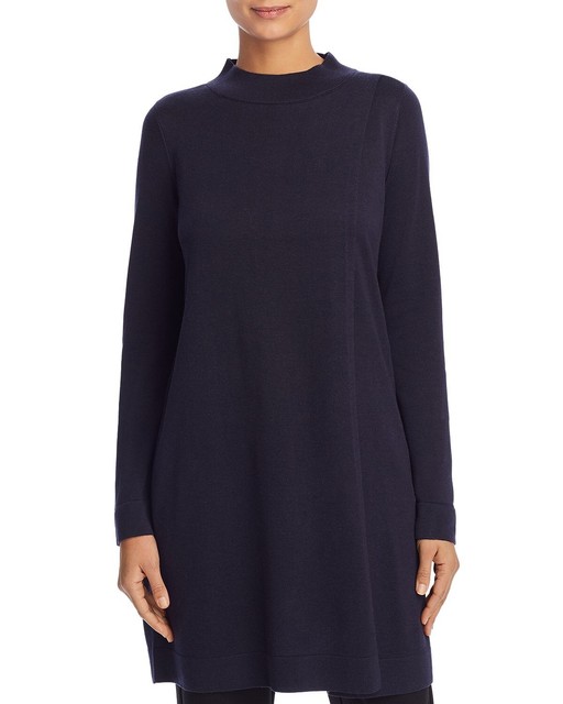Eileen Fisher Womens Navy Mock Neck 