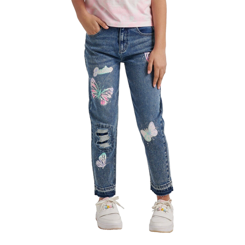 Justice Mini Mom Jeans Girls Size 8 Distressed w Patches & Painted Butterflies - Picture 14 of 15