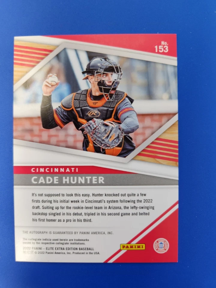 2022 Elite Extra Edition CADE HUNTER AUTO ROOKIE #153 REDS - Image 2 of 2
