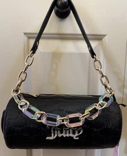 Juicy Couture Exclusive BLING BLING ROLL BAG Barrel 9" Liquorice Black Purse NWT
