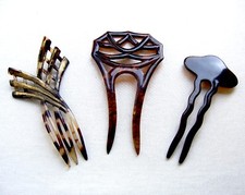 3 vintage faux tortoiseshell celluloid hair accessories NO US IMPORT FEES