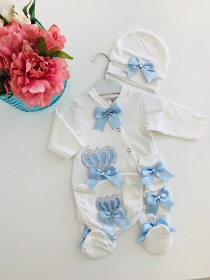 baby boy blue crown romper bodysuit growbag Angel wings gift Clothes Outfit Set