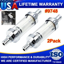 2Pack 9.5mm Fuel Filter Petrol Diesel Universal Inline Reusable Chrome Clearview