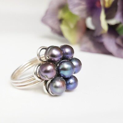 Blaue Süßwasserperle Venus Cluster Ring Größe L