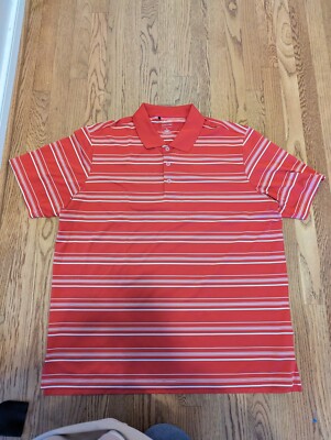 Adidas Puremotion Mens Polo Shirt XL Red Striped Short Sleeve Adult Golf