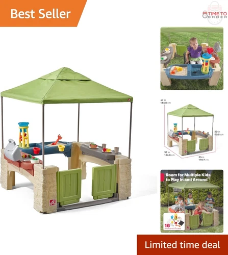 Kids Playhouse Outdoor Kitchen Playset Canopy Sensory Play House Toy