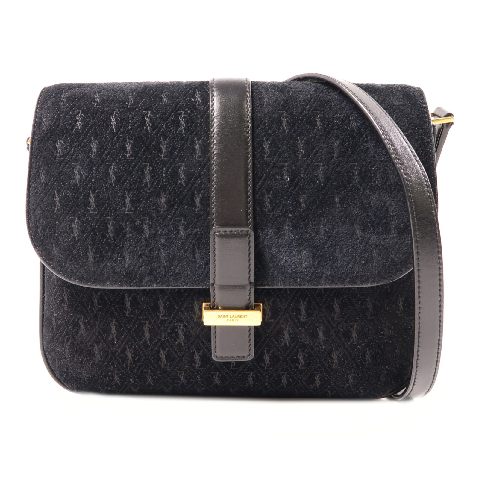 Borsa a tracolla SAINT LAURENT YSL GHW scamosciata pelle nera