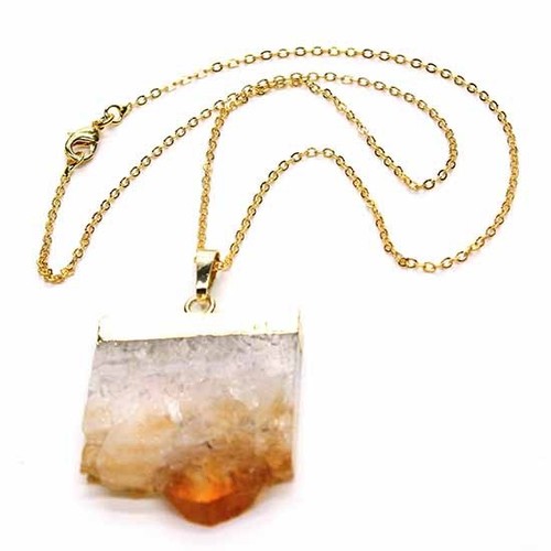 Natural Healing Crystal Citrine Quartz Chakra Reiki Stone Pendant Chain Necklace - Picture 3 of 3