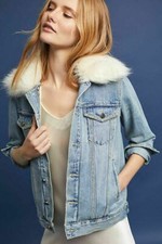 Heartloom Sherpa Lined Fur Trim Denim Jacket Size Small Ln013 Kk 17