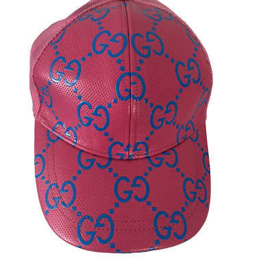 NWT Gucci - GG leather baseball cap PINK BLUE GG Size M (58 cm) 100% Authentic