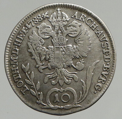 1788 B AUSTRIA King Joseph II ANITQUE OLD Silver 10 Kreuzer