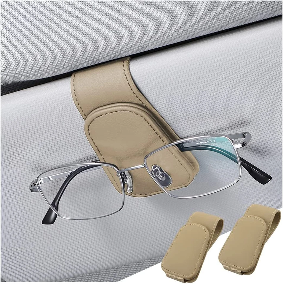 2X Magnetic Leather Sunglasses Holder for Car Sun Visor Eyeglass Hanger Clip USA - Image 3 of 4