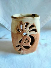 Artisan Pottery Cut Out Vessel Candle Holder Downhill Clay Signed Weisel Savage