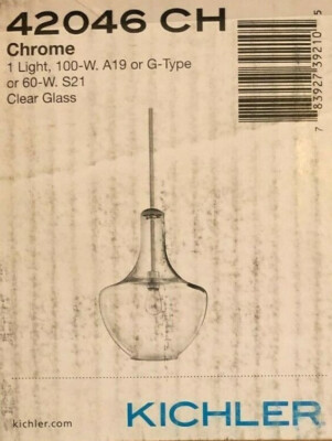 Kichler  42046CH  Everly 14'' wide Pendant w Bell Clear Glass Shade - Chrome