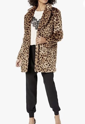 ASTR The Label Inez Coat Faux Fur Leopard Size M BNWT