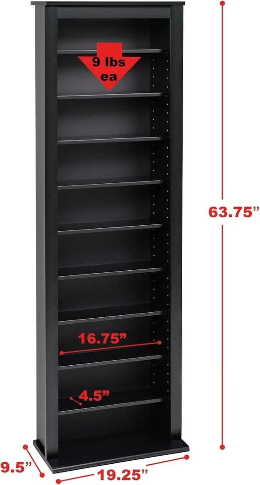 Elegante gabinete multimedia estrecho de 9 estantes - 19,25" W, ajustable para uso versátil Foto 4 de 4