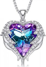 Crystal Heart Necklaces Love Gifts For Girls Angel Wings Pendant Chain for Women