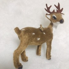 Buck w Antlers Standing Woodland Christmas Tree Ornament Faux Fur, Darker Brown