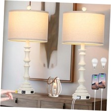 27.5" Farmhouse Table Lamps Set of 2 with USB C A Ports  AC Outlet for White-1