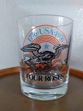 1976 FOUR ROSES BOURBON WHISKEY BICENTENNIAL LOWBALL ROCKS GLASS 1776-1976 EAGLE