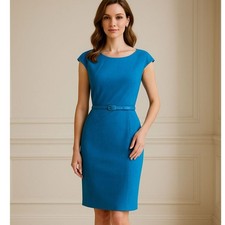Oscar de la Renta Bateau Neckline Knee-Length Dress Size: 10 blue
